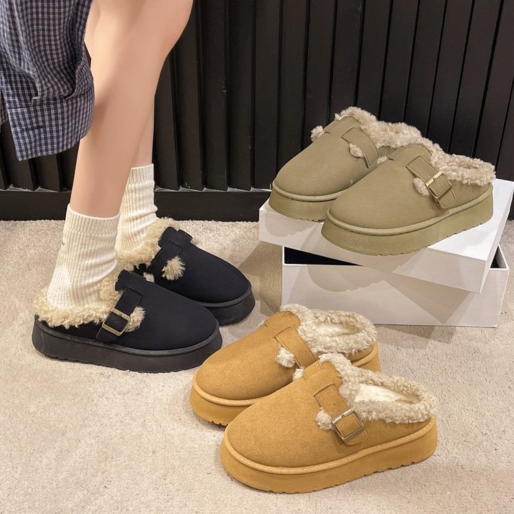 大码女鞋41到43勃肯鞋秋冬新款胖脚宽鞋子豆豆棉鞋冬季乐福鞋女冬