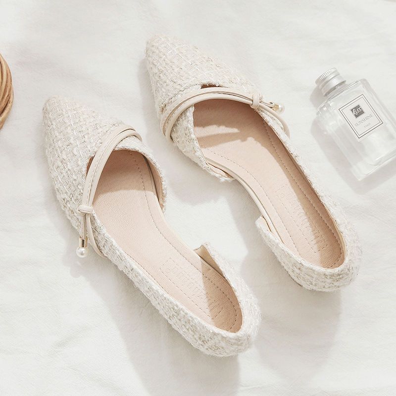 新款珍珠仙女尖头温柔配裙法式粗跟单鞋女气质名媛小香风高跟鞋女