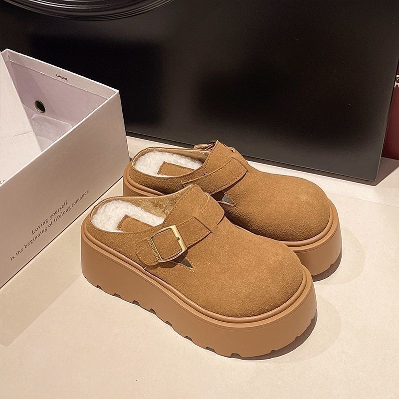 厚底小个子勃肯鞋女2025年秋季新款外穿包头半拖鞋增高加绒棉拖鞋