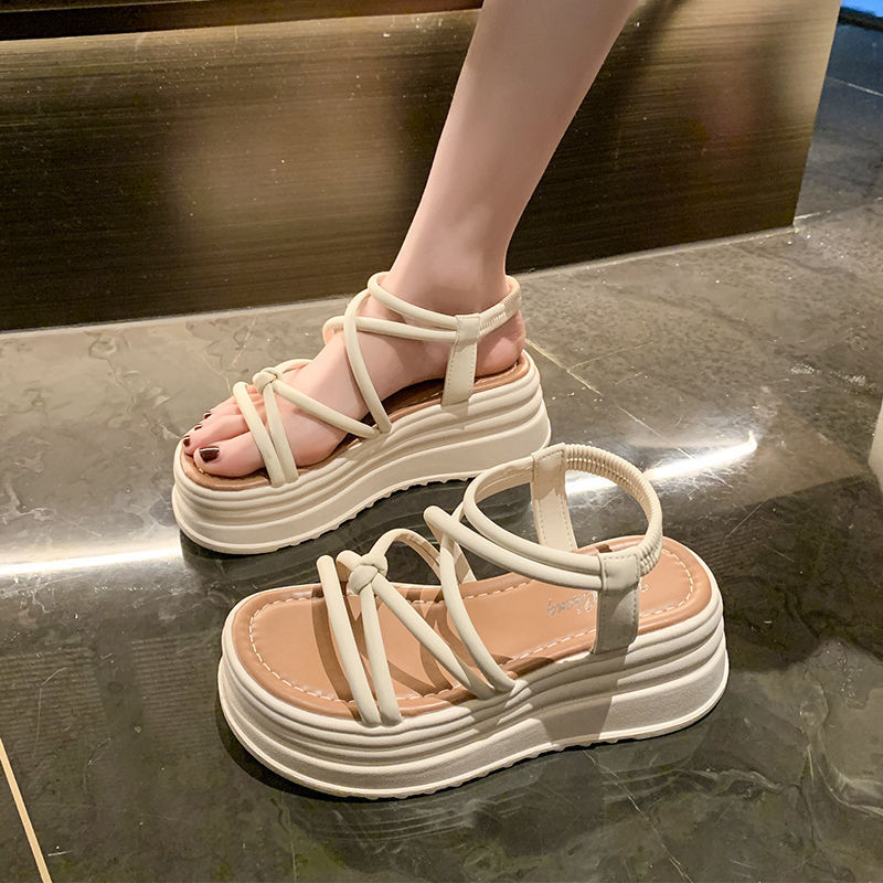 厚底凉鞋女配裙子仙女夏季2025新款外穿百搭小个子罗马坡跟松糕鞋