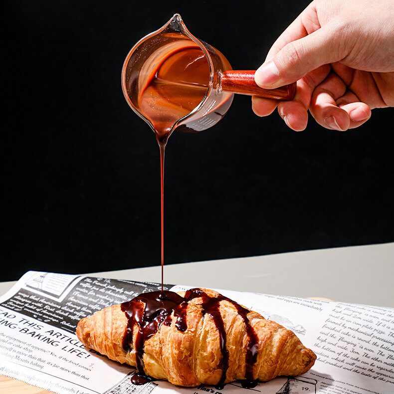 德国咖啡杯玻璃带刻度意式浓缩咖啡萃取量杯迷你木柄奶盅接液杯