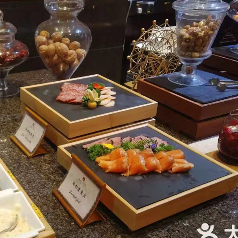 酒店商用个性石板木托餐具自助餐厅创意牛排烤肉托盘明档展示餐盘