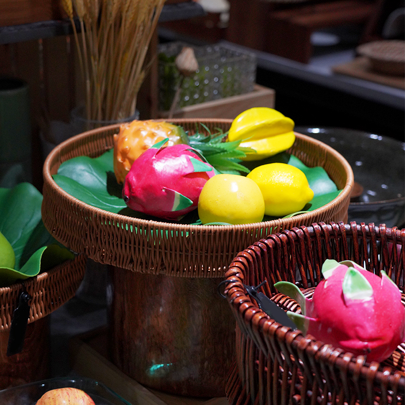 自助餐厅商用创意仿藤编水果篮子自然风明档水果档口展示餐具果篮