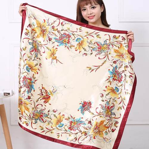 杭州丝绸90方巾丝巾批量发春秋百搭绸缎百搭围巾仿真丝领巾包头巾