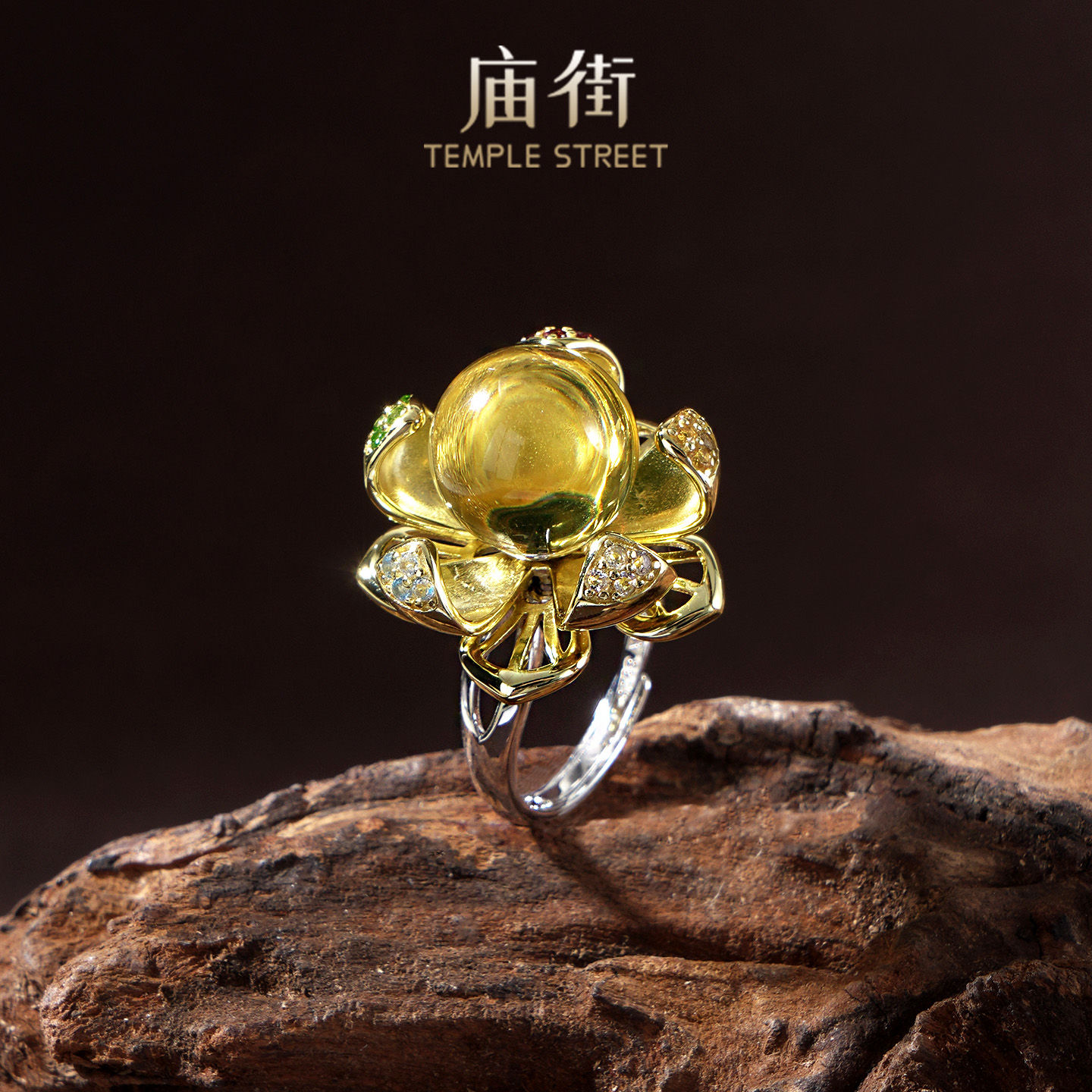 墨西哥蓝珀开口戒指-转运莲花（多样性发一）
