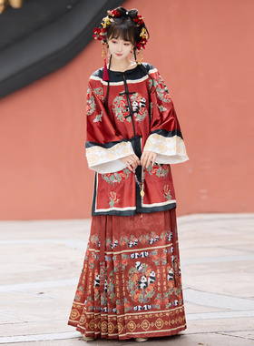 新款国宝熊猫原创清汉女套装清朝宫廷国风重工刺绣清代服饰改良款