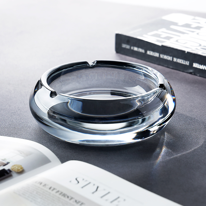 创意防飞灰圆形烟灰缸水晶玻璃个性雪茄烟盅客厅办公室酒店家用