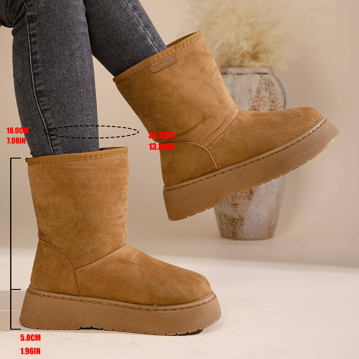 42码大码2025新款厚底时尚雪地靴女冬季加绒保暖防滑增高棉鞋学生