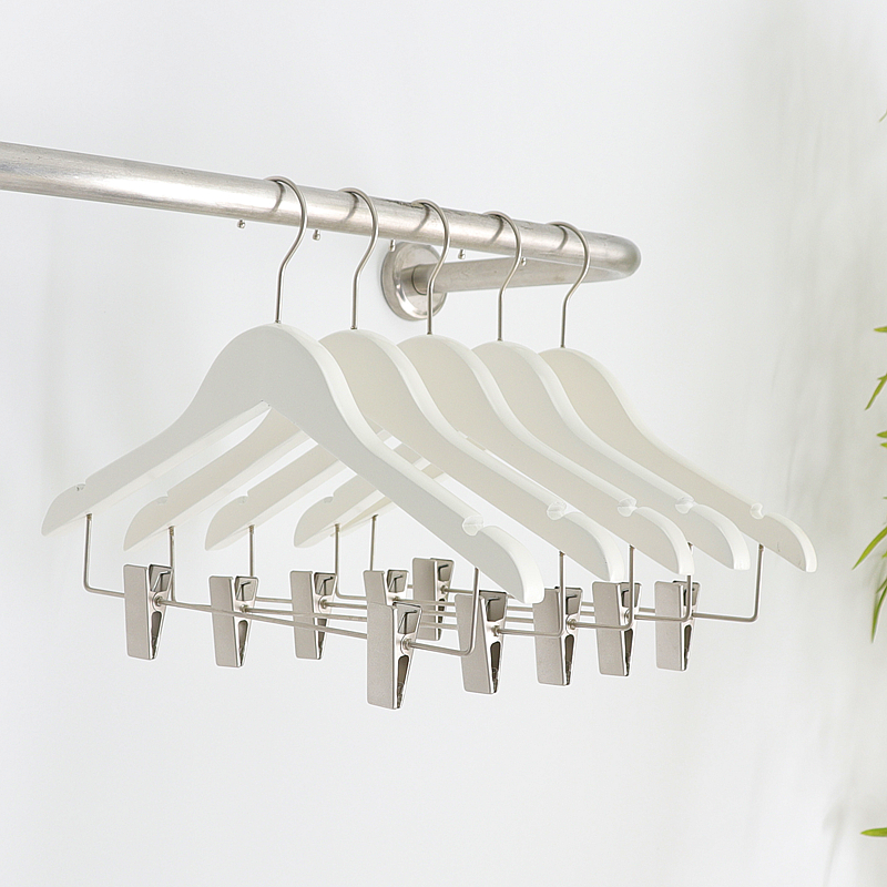 【天猫正品】服装店女装专用白色连体套装衣架童装裤夹儿童实木衣