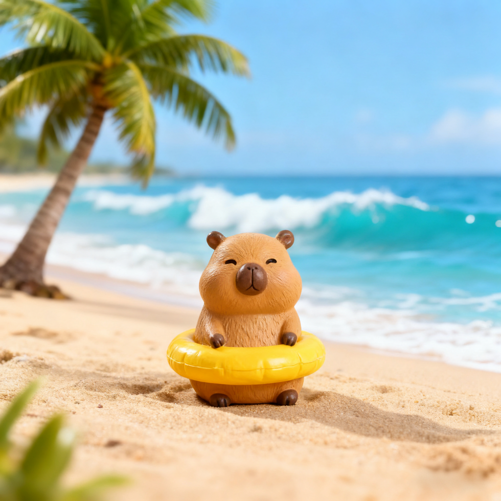 可爱卡皮巴拉救生圈桌面摆件