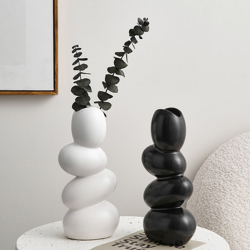 北欧创意鹅卵石堆叠花瓶家居客厅玄关桌面装饰品现代艺术插花花器