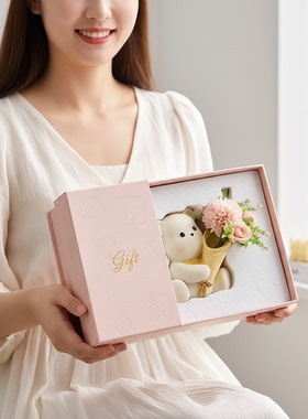 小熊花束装饰摆件粉色礼盒