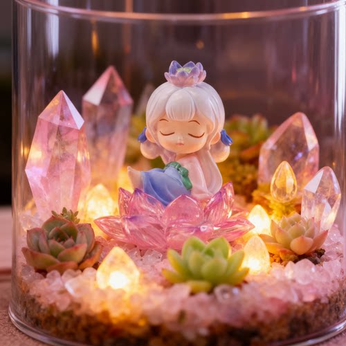 创意水晶多肉LED灯桌面摆件