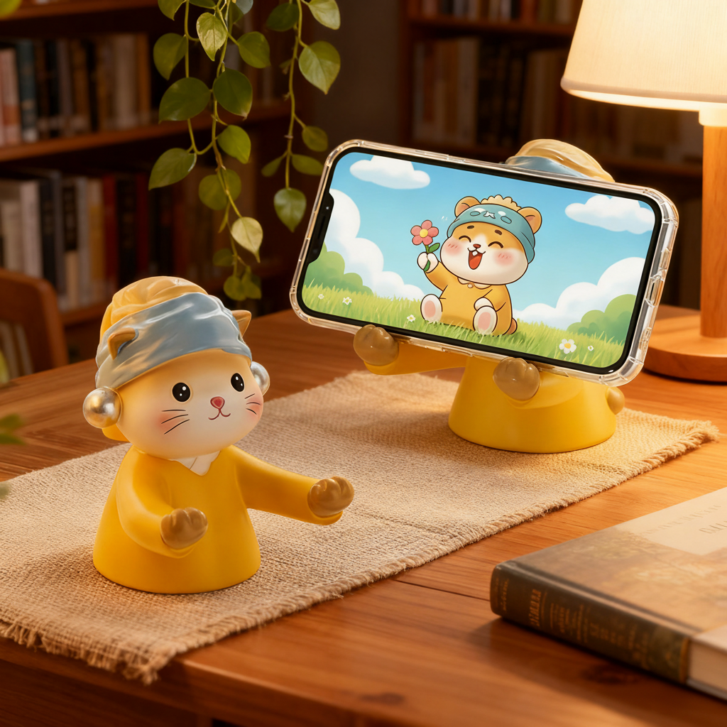可爱猫咪手机支架桌面摆件收纳