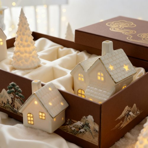 圣诞陶瓷小屋LED灯串礼盒装