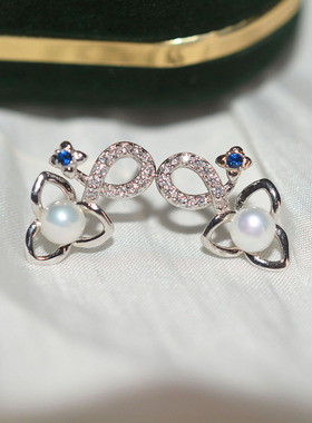 三朵花瓣天然淡水珍珠耳钉项链