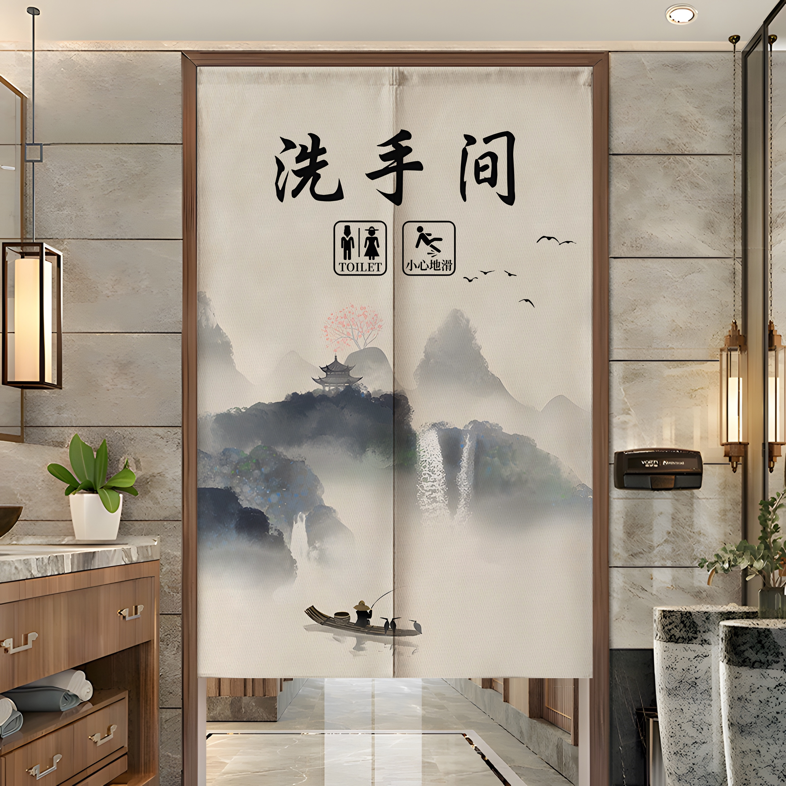 家用卫生间门帘隔断帘免打孔卧室厕所遮挡帘厨房洗手间挡隐私半帘