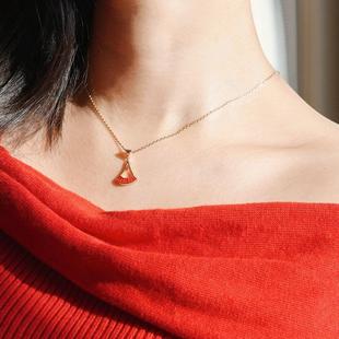 JFB法国进口红扇子18K厚包金耳钉吊坠项链时尚年轻新中式中国红