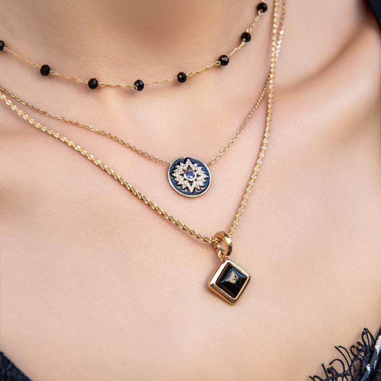 JFB法国进口黑芒18K厚包金项链黑玛瑙吊坠法式复古优雅暗黑哥特风