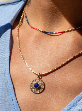 JFB法国进口青金蓝18K包金戒指项链手镯耳钉吊坠法式复古时尚老钱