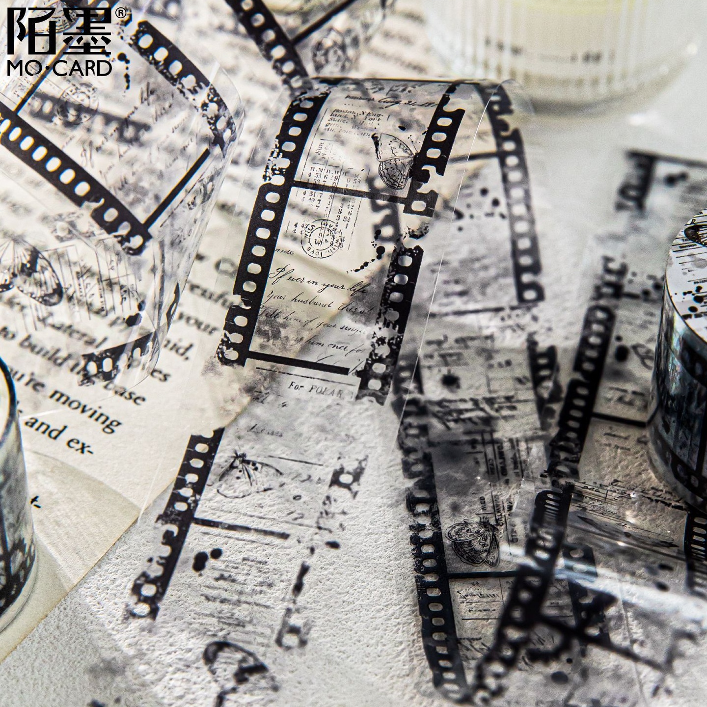 霁旅陌墨 PET白墨胶带 纸间墨痕系列 复古DIY造景装饰素材贴