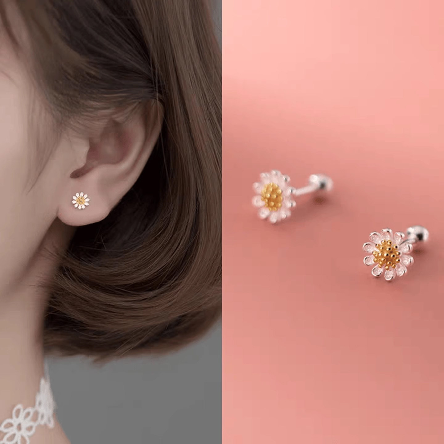 雏菊花朵耳钉百搭森系花朵耳饰