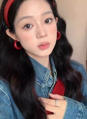 925纯银宽面红色C形耳环女氛围感复古耳圈显脸小夸张独特气质耳钉