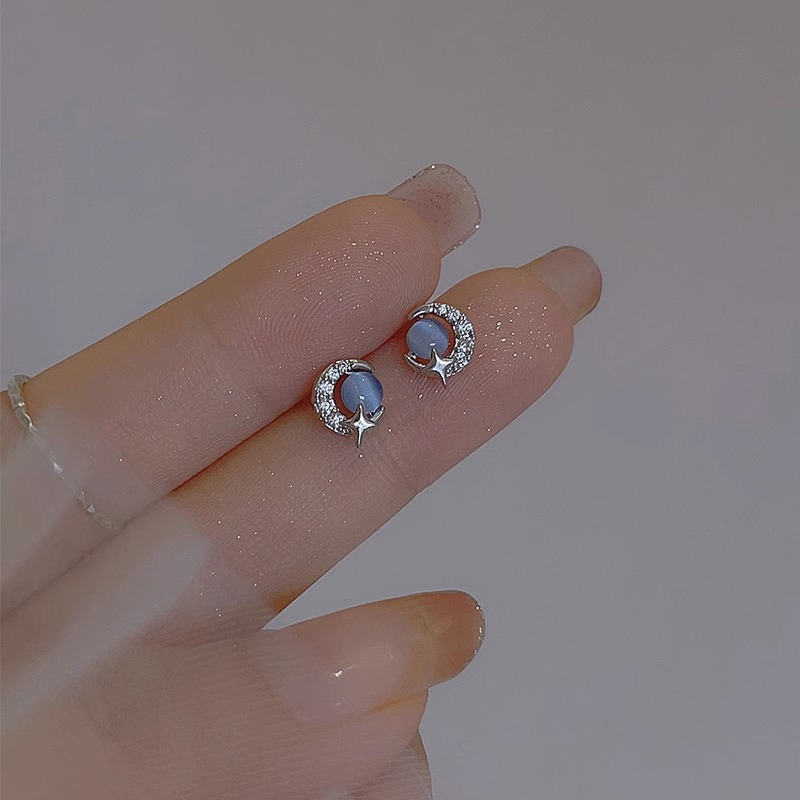 925银女月亮星球耳钉个性简约