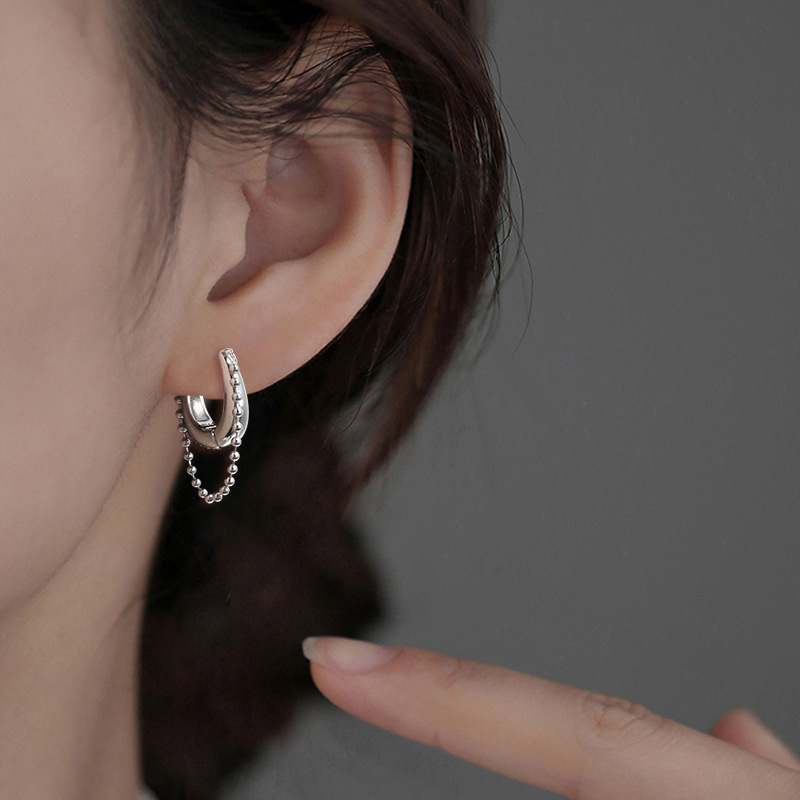 s925纯银链条流苏耳扣女2025年新款爆款小众独特设计个性U形耳圈