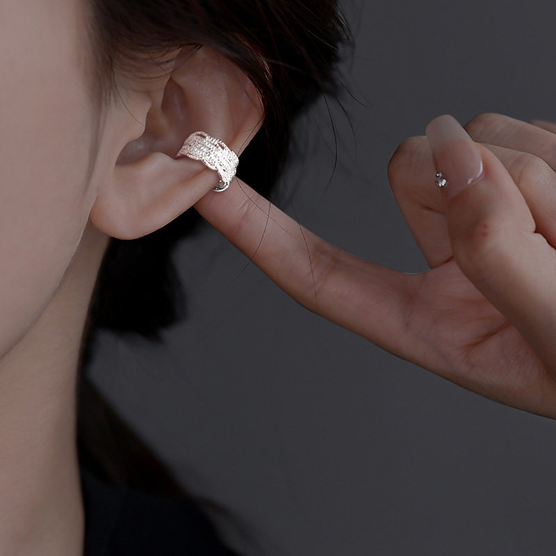 s925纯银线条缠绕麻花耳夹无耳洞女不规则纹理耳环耳骨夹耳饰个性