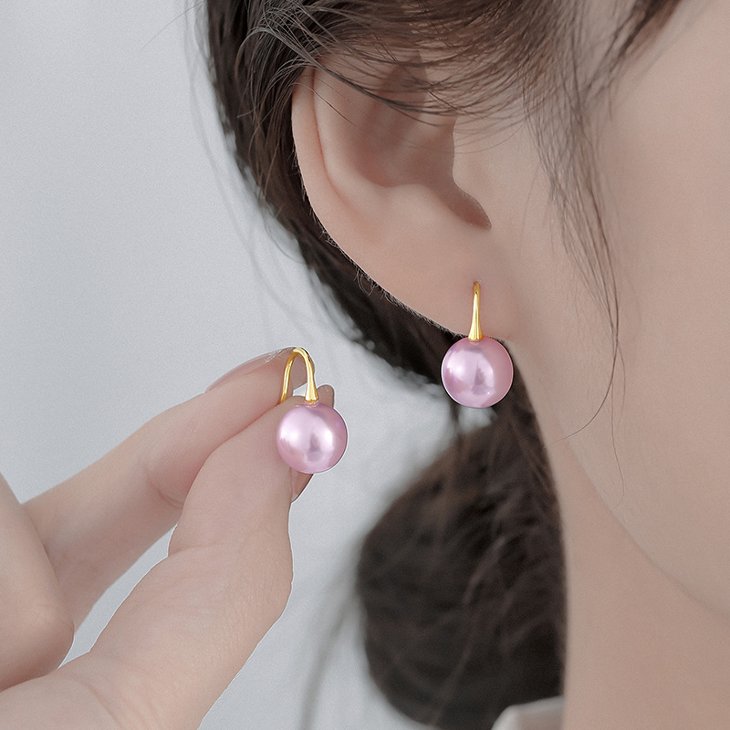 925银女高级感紫色珍珠耳钉