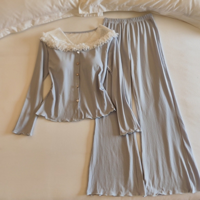 带胸垫睡衣女春秋冬季长袖家居服