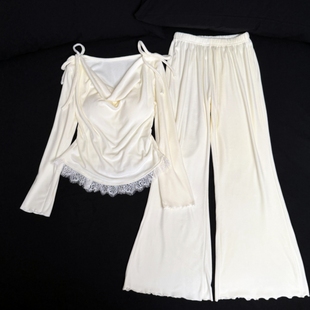 双面绒睡衣女春秋冬季长袖带胸垫一体高级感网红风加绒保暖家居服