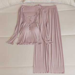 带胸垫一体睡衣女四季 性感莫代尔家居服 款 吊带三件套春夏秋冬薄款