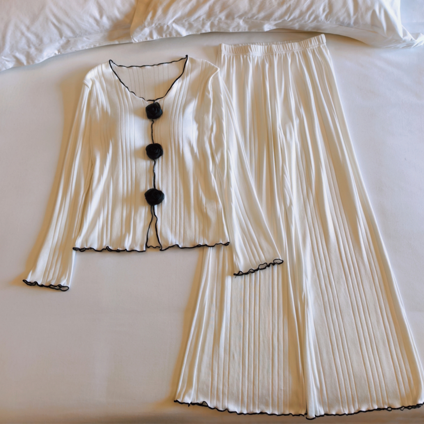 提花棉睡衣女春秋冬带胸垫家居服