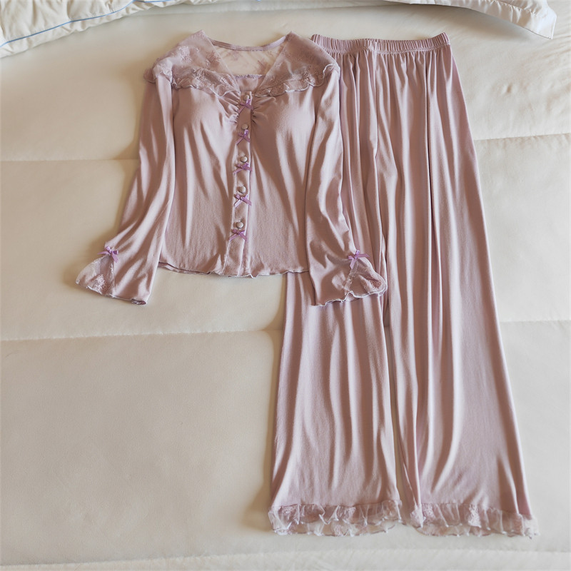 带胸垫睡衣女春秋季长袖纯欲风两件套装新款蕾丝花边莫代尔家居服,女士内衣/男士内衣/家居服,睡衣/家居服套装,淘宝优惠券,粉丝福利购,淘宝优惠卷