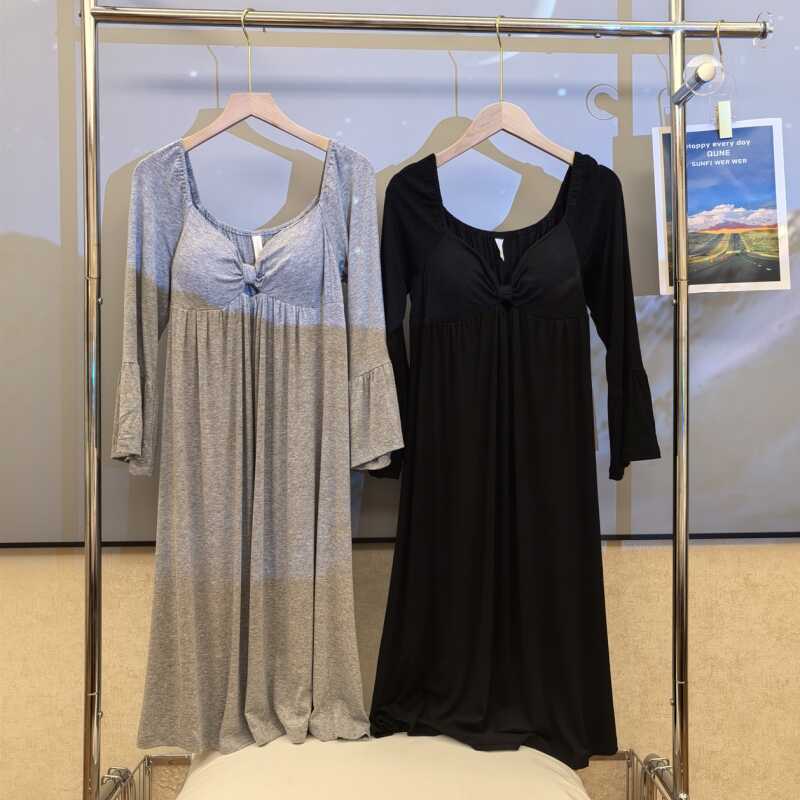 带胸垫睡裙女春秋冬莫代尔家居服