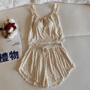 莫代尔睡衣女夏季 性感纯欲风带胸垫家居服 吊带背心短裤 两件套薄款