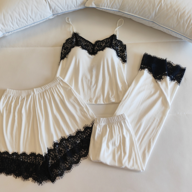 莫代尔睡衣女士夏季吊带短裤套装春秋薄款性感纯欲风带胸垫家居服