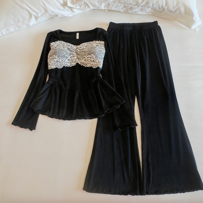 双面绒睡衣女春秋冬带胸垫家居服