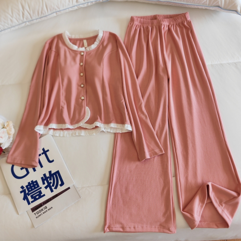 慕斯绒睡衣女春秋冬带胸垫家居服