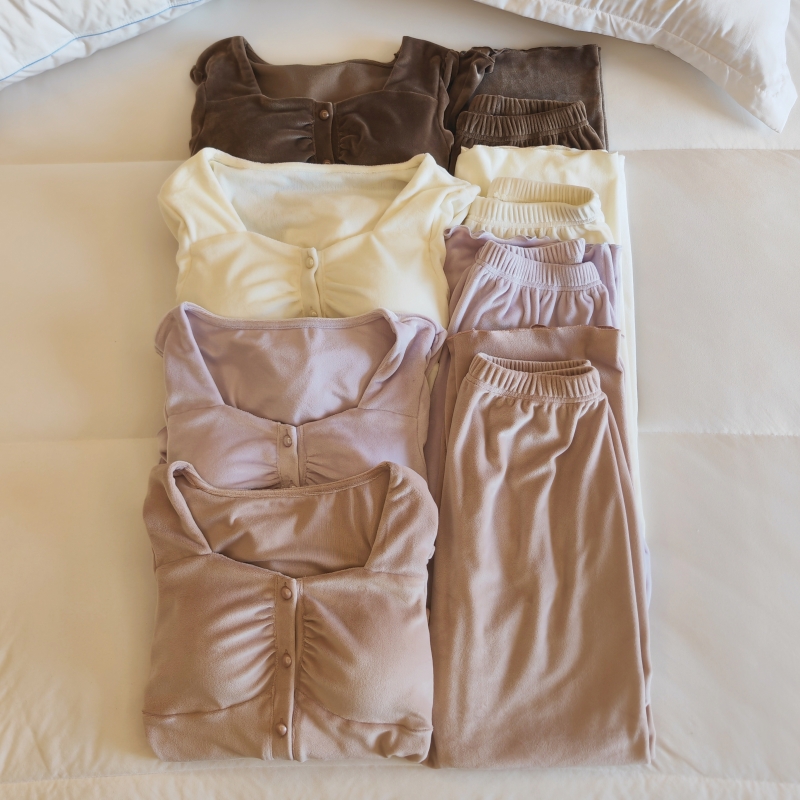 海岛绒睡衣女秋冬季加绒加厚套装