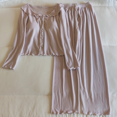 海岛绒睡衣女春秋冬带胸垫家居服