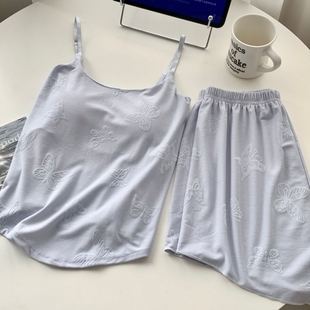 高端蝴蝶背心小吊带睡衣女夏季 显瘦带胸垫家居服 薄款 外穿上衣修身