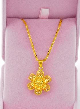 项链女妈妈款送长辈黄金色沙金颈链金店同款锁骨链久不褪色首饰