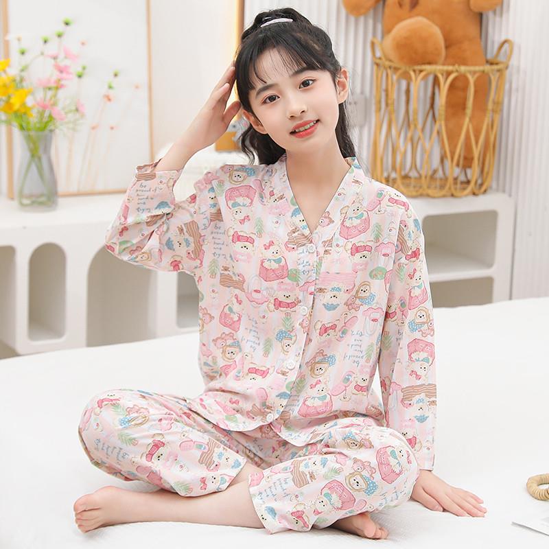 儿童夏季睡衣女孩2025空调棉绸大女童薄款中长袖新款服亲子家居
