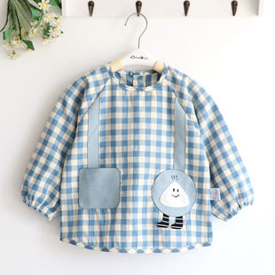 乔治的恐龙 格子 儿童男女童春秋冬防水罩衣宝宝幼儿园饭衣反穿衣