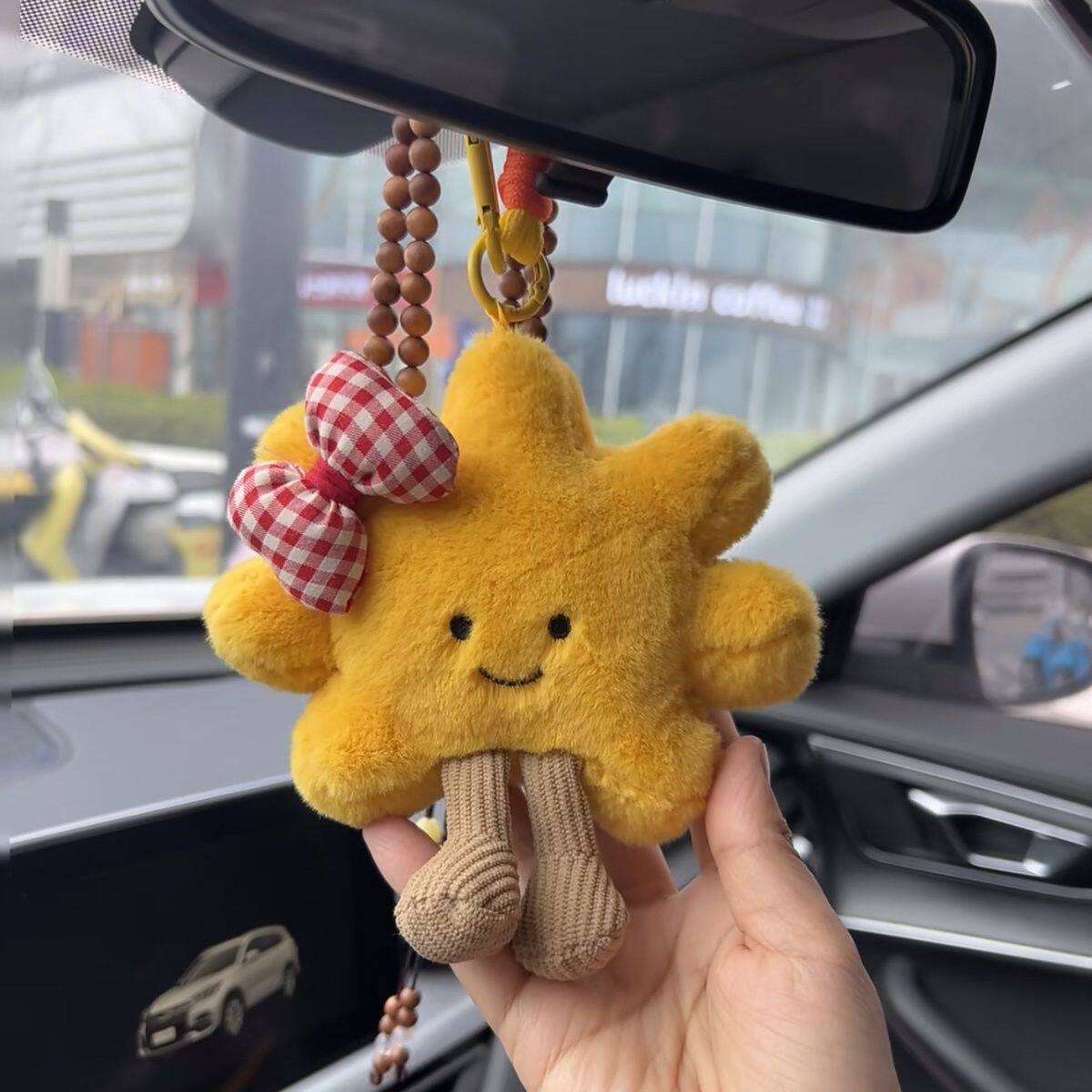 汽车太阳花挂饰卡通毛绒公仔玩偶装饰幸运高级车载创意后视镜挂件