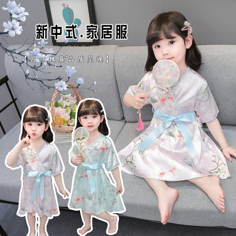 女童儿童夏季薄款冰丝小女孩家居服睡衣汉服宝宝空调服连衣裙睡