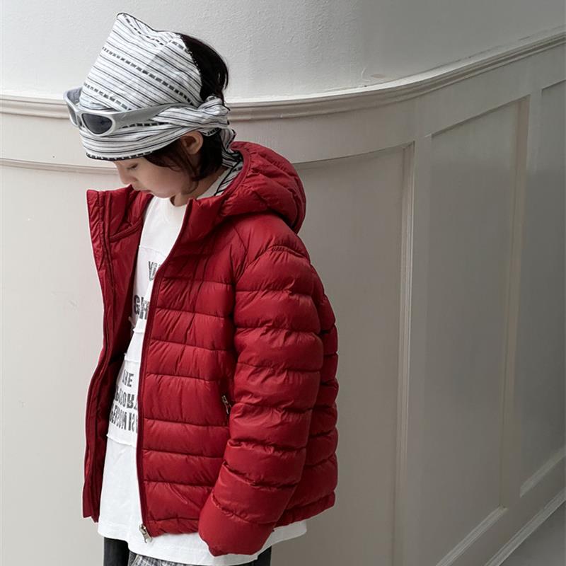 2025秋冬新款男童儿童羽绒服女童轻薄排骨外套中大童洋气连帽上衣